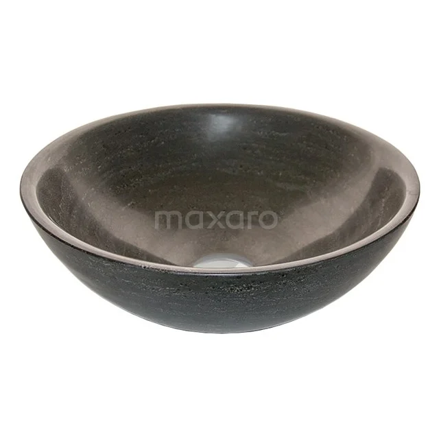 Aufsatzwaschbecken Novanta Naturstein Blaustein 40x14cm Rund N128-0031 Schwarzes Natursteine Aufsatzwaschbecken, runde Form, geeignet als stilvolles Waschbecken im Badezimmer.