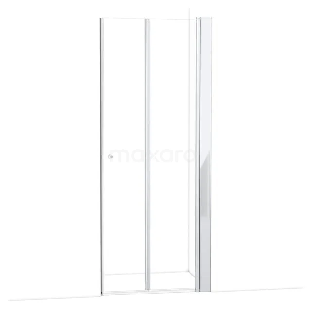 Witte glazen douchedeur met aluminium profiel, ruimtebesparend schuifmechanisme, ideaal voor moderne badkamers.