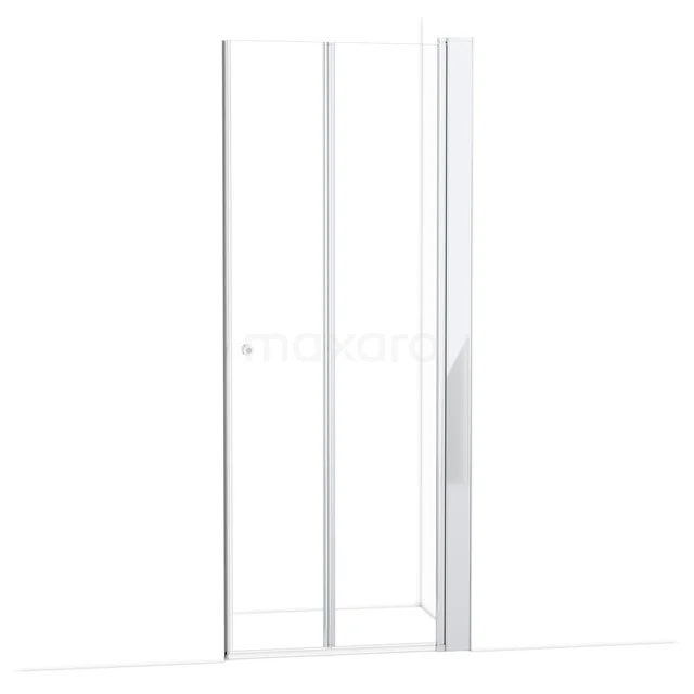 Witte glazen douchedeur met aluminium profiel, ruimtebesparend schuifmechanisme, ideaal voor moderne badkamers.