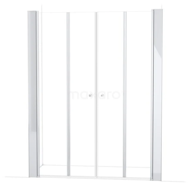 Shower door made of clear glass with silver aluminium frame, suitable for modern bathrooms, sliding model.