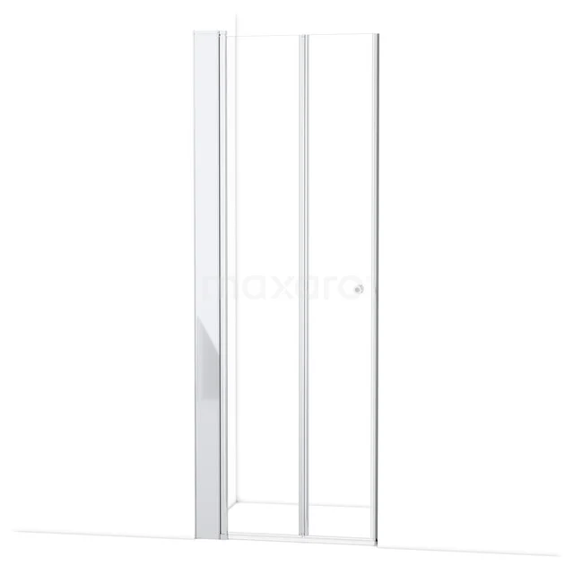 Witte douchedeur met schuifpaneel, gemaakt van gehard glas, ideaal voor een moderne badkamer met strakke lijnen.
