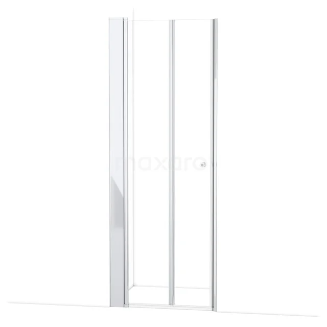 Duschtür Zircon Comfort 85cm Falttür Chrom links öffnend / linksdrehend S3892_0827L Weiße Duschwand mit Schiebetür aus Glas, schlankem Aluminiumrahmen, ideal für moderne Bäder mit begrenztem Platz.