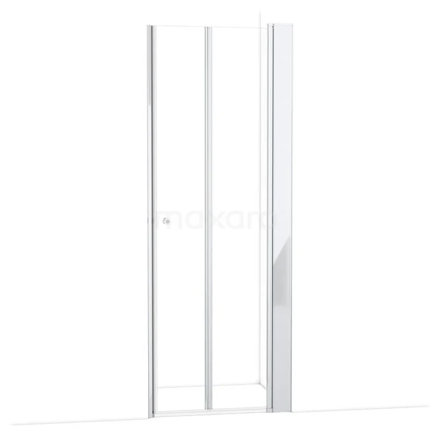 Witte douchedeur met strak design, inklapbaar en gemaakt van hoogwaardig glas, perfect voor een moderne badkamer.