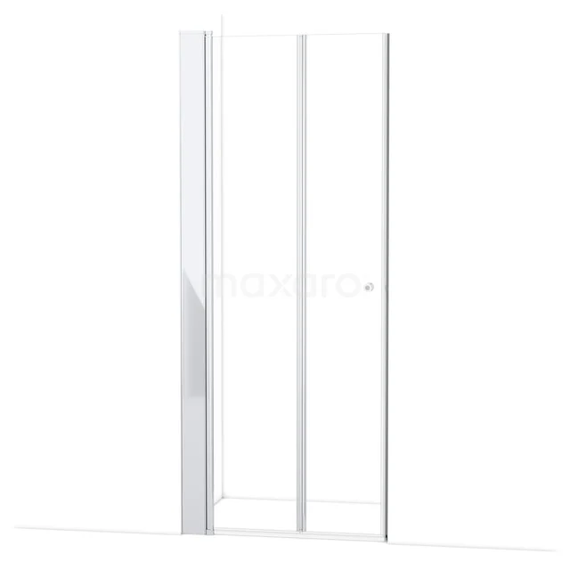 Witte glazen douchedeur met aluminium profiel, strak design, perfect voor een moderne badkamerinrichting.
