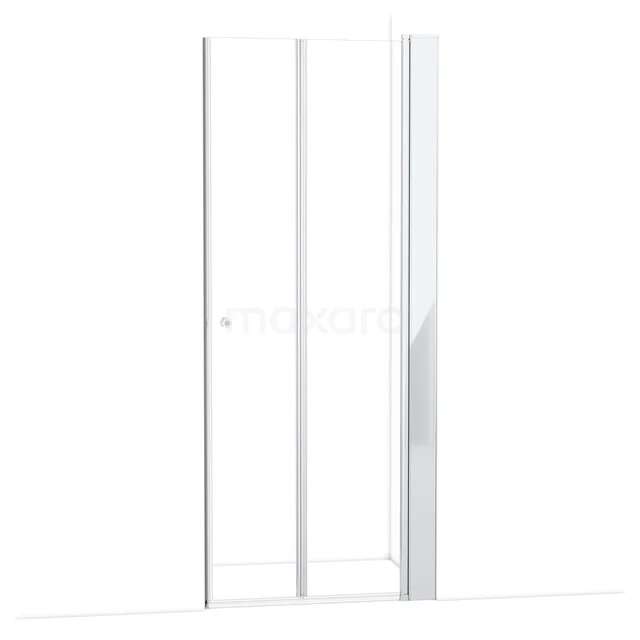 Glazen douchedeur met strak aluminium frame, helder glas en schuifmechanisme, ideaal voor een moderne badkamer.