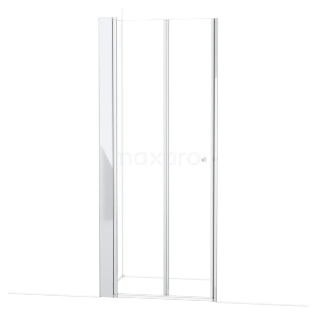 Witte glazen douchedeur met aluminium frame, modern design, ideaal voor een minimalistische badkamerinrichting.
