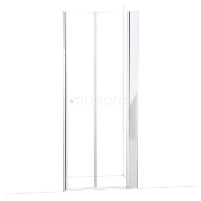 Witte glazen douchedeur met mat aluminium frame, geschikt voor moderne badkamers, onderdeel van de Elegant Line-serie.