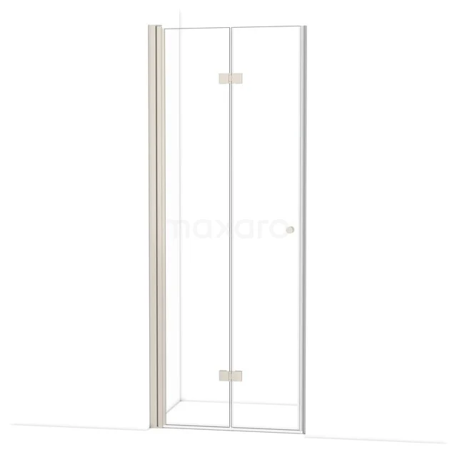 Duschtür mit Klarglas, Scharnierstil in gebürstetem Aluminium, ideal für ein modernes Badezimmer.