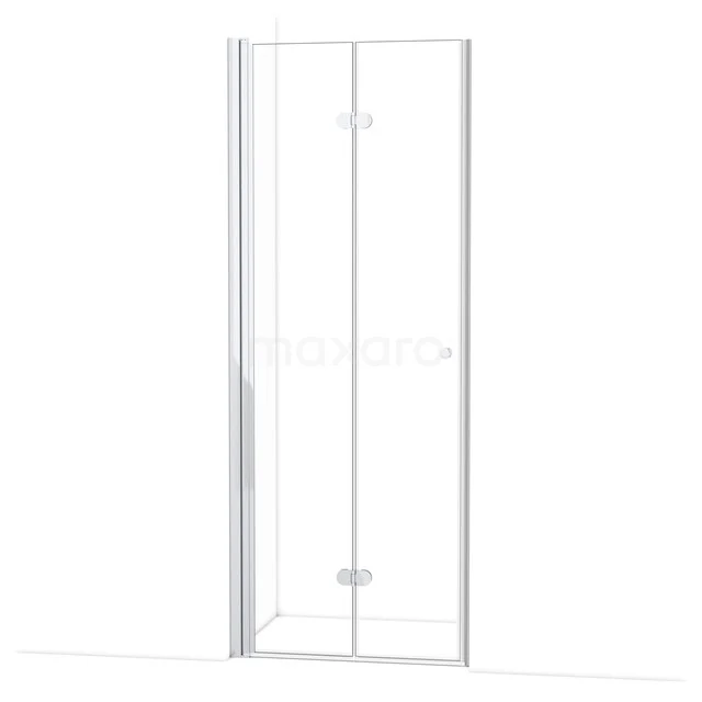 Duschtür mit silbernem Rahmen, Klarglas und Scharnier; modernes Design, ideal für moderne Bäder.