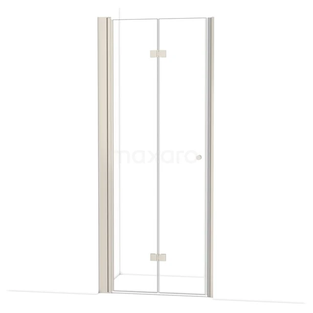 Glas Duschtür mit Scharnieren, Klarglas, Aluminium Profil, minimalistisches Design, perfekt für ein modernes Badezimmer.