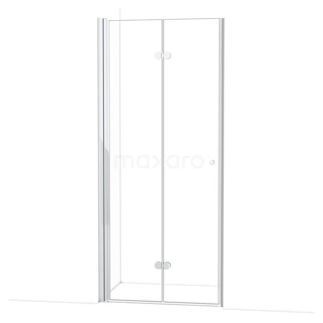 Glas Duschkabine mit schmalem Aluminium Profil, Eck-Einstieg und transparenten Doppeltüren, perfekt für moderne Bäder.