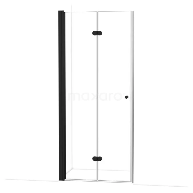 Duschtür mit Schwarz Profil, Klarglas und Drehtür, ideal für eine schlichte und moderne Badezimmerindeling.