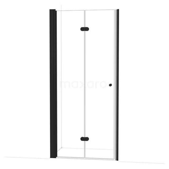 Glasene Duschtür mit Schwarz Rahmen, Drehmechanismus und schlankem Design, perfekt für ein modernes Badezimmer.