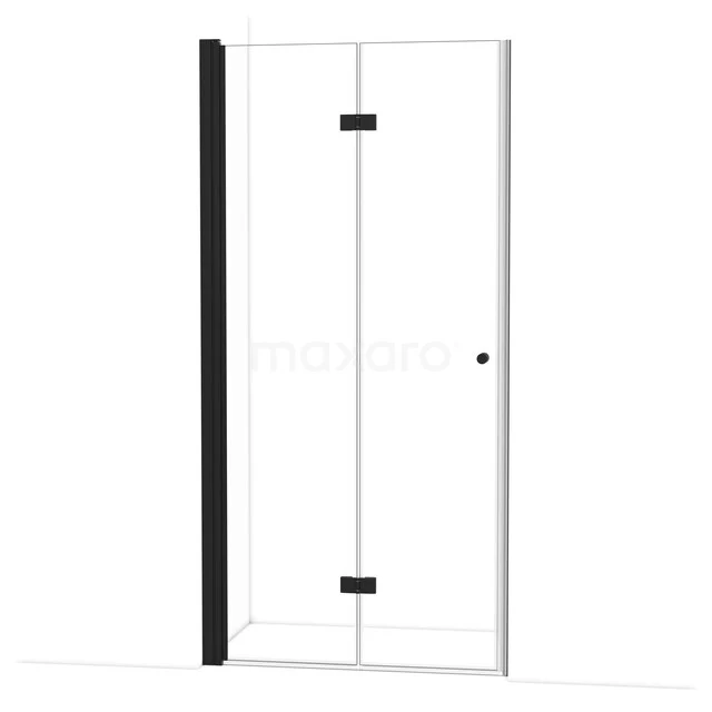 Glasene Duschtür mit schwarzem Aluminiumrahmen, elegantes Design. Perfekt für eine moderne Badezimmergestaltung.