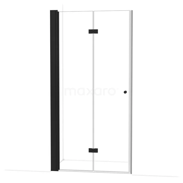 Duschtür mit Drehtür, Klarglas, Schwarz Profil, modernes Design, perfekt für eine stilvolle Badezimmerafwicklung.