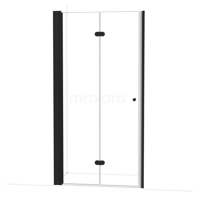 Glasene Duschtür mit schwarzem Aluminiumrahmen, elegantes Design für moderne Bäder, Serie Compact, mit Drehmechanismus.