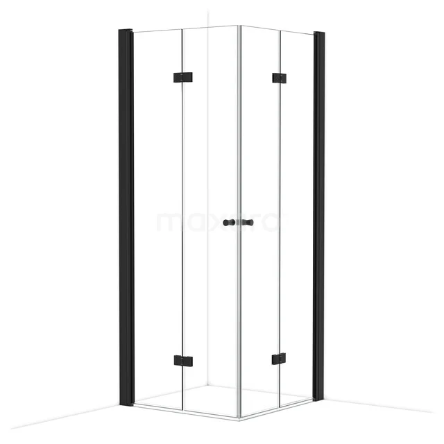 Corner shower cabin, crystal clear with black aluminium profile, perfect for a sleek and modern bathroom style.