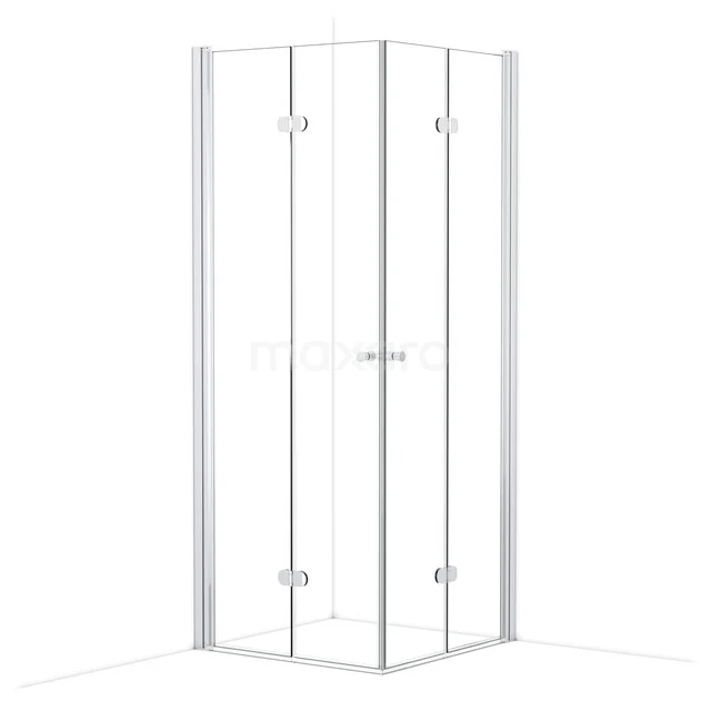 Viereckige Glas-Duschkabine mit scharfen Kanten, Drehtüren und Aluminium-Profilen, ideal für ein modernes Badezimmer.