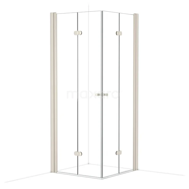 Glass corner shower cabin with aluminium profiles, sleek design and hinged doors, ideal for a modern bathroom.