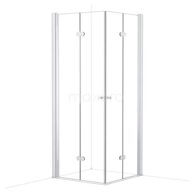 Eck-Duschkabine aus Glas mit verchromten Akzenten, minimalistisches Design und platzsparend für moderne Bäder.