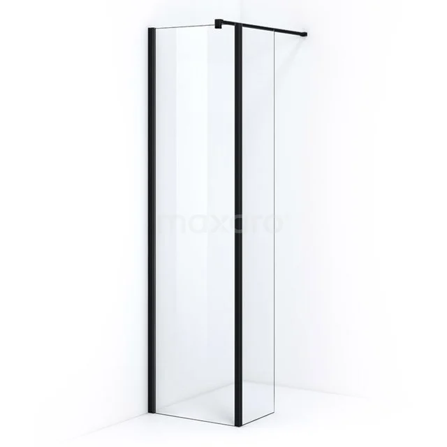 Pearl Inloopdouche | 50 cm Mat zwart Helder glas Vaste wand met zijwand IPC052300M