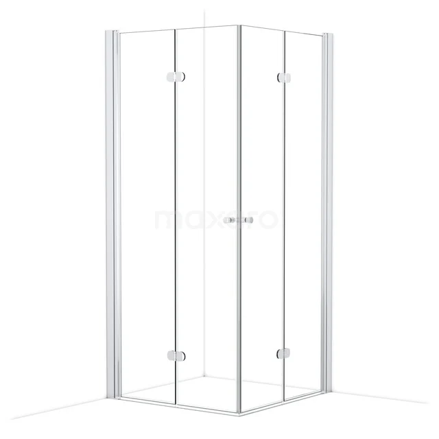 Glas Duschkabine, quadratisches Design mit weißem Aluminium Profil, ideal für ein modernes Badezimmer.