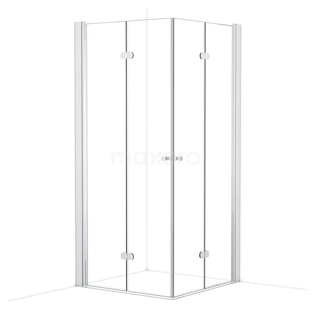 Square glass shower cabin with aluminium profile, hinged doors and minimalist design, perfect for a modern bathroom.