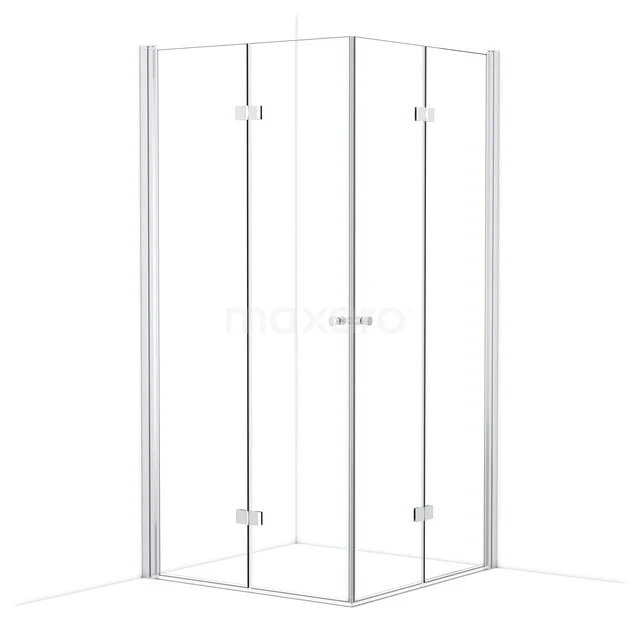 Eck-Duschkabine aus Glas mit Aluminiumprofilen, minimalistisches Design, ideal für ein modernes Badezimmer.