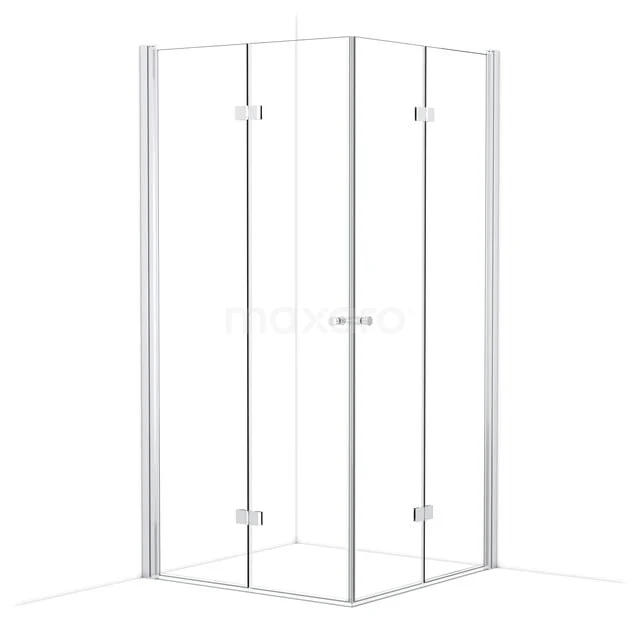 Eck-Duschkabine aus Glas mit Aluminiumprofilen, minimalistisches Design, ideal für ein modernes Badezimmer.