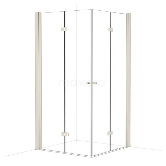 Glass shower cabin with corner entry, minimalist design and aluminium profiles; ideal for a modern bathroom.