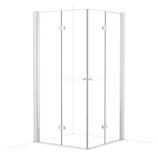 Eck-Duschkabine aus klarem Glas mit Aluminiumrahmen, quadratisches Modell, ideal für eine moderne Badezimmergestaltung.