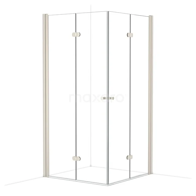 Square glass shower cabin with hinged doors, clear glass, aluminium profile, suitable for modern bathrooms.