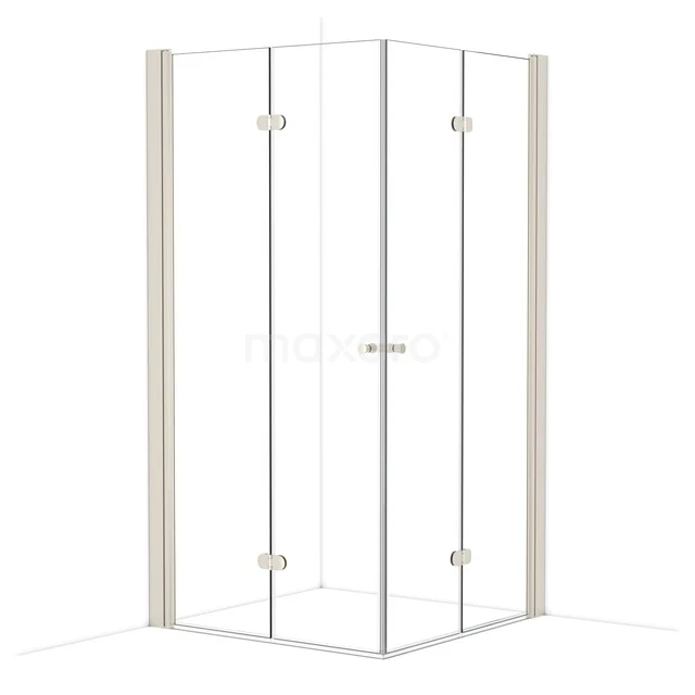 Eck-Duschkabine mit klaren Glastüren, Aluminiumprofilen und schlanker Gestaltung, ideal für ein modernes Badezimmer.