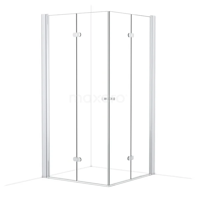 Eck-Duschkabine mit klaren Glastüren, Aluminiumprofilen und modernem Design, ideal für ein stilvolles Badezimmer.