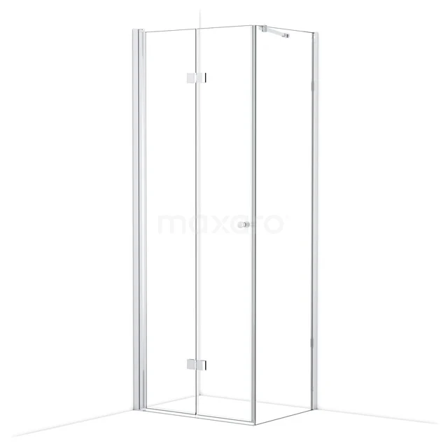 Glas Duschkabine Eckeinstieg, klares Sicherheitsglas, Aluminium Profil, minimalistisches Design, ideal für moderne Bäder.