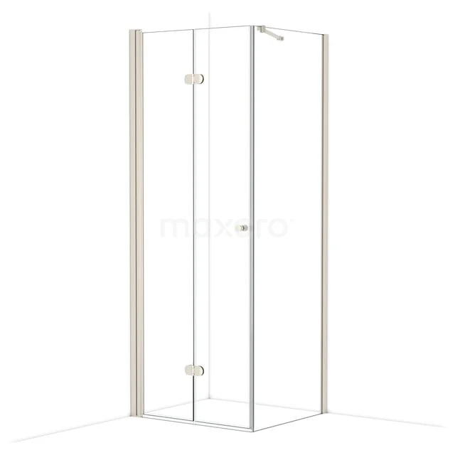 Glass shower cabin with corner entry, clear glass, aluminium profiles, ideal for a modern bathroom.