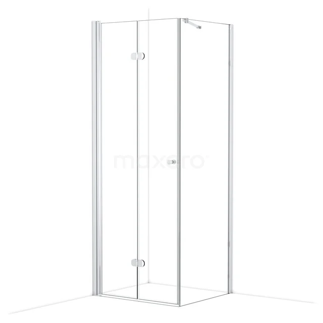 White corner shower cabin with a sleek glass design, ideal for a modern bathroom; minimalist aluminium details.