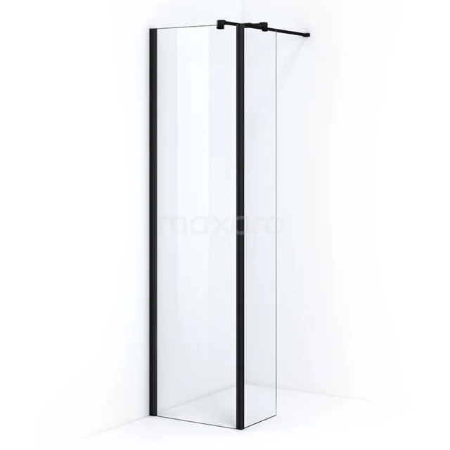 Pearl Inloopdouche | 50 cm Mat zwart Helder glas Vaste wand met zijwand IPC052400M
