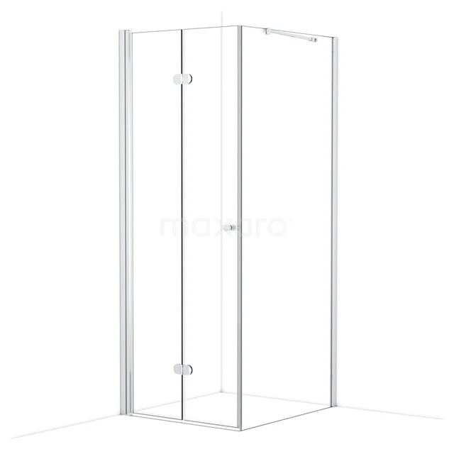 Shower corner with clear glass walls and aluminium profiles, modern design, ideal for a stylish bathroom decor.
