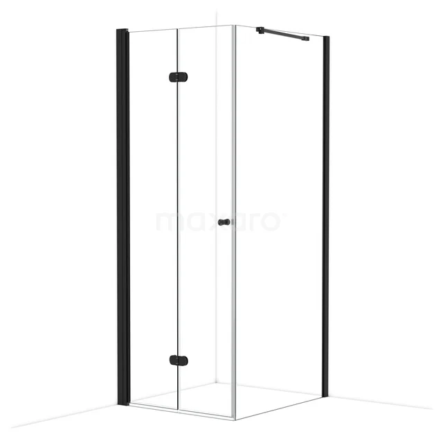 Diamond Shower cabin | 90x80 cm Matte black Clear glass Folding door Rectangle CDV08092210MB Glass shower cabin with black frame, corner model, modern design suitable for luxury bathroom.