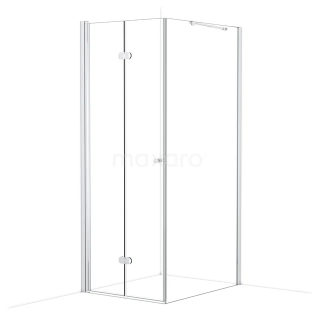 Weiße Glas-Duschkabine mit Eckeinstieg, minimalistisches Design, geeignet für moderne Bäder.