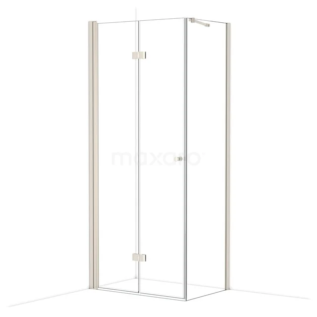 Transparent square shower cabin with hinged door, sleek design, glossy aluminium profiles, ideal for modern bathrooms.