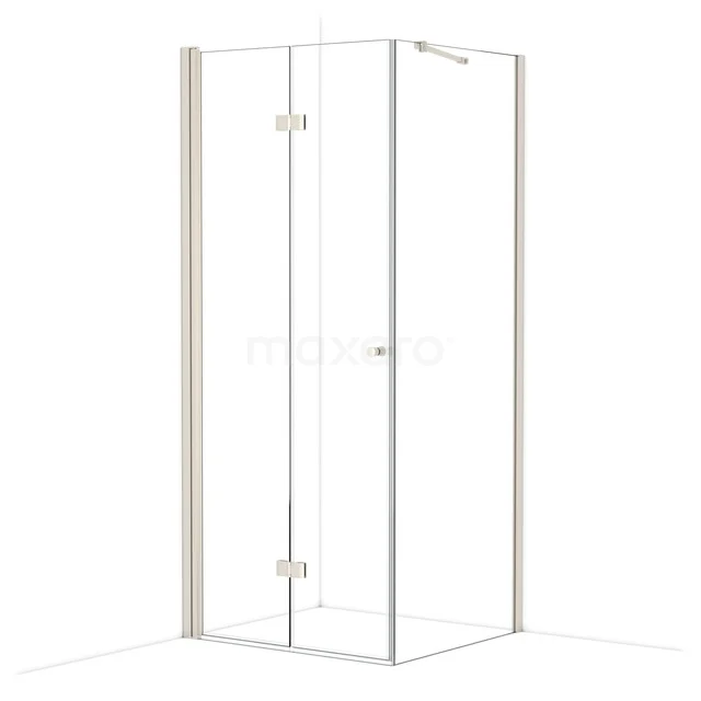 Transparent glass shower cabin with sleek aluminium profiles, corner entry design, ideal for modern bathroom fittings.