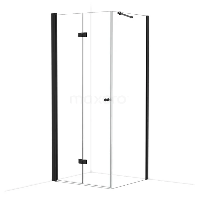 Schwarze Duschkabine mit Klarglas und minimalistischem Design, geeignet für ein modernes Badezimmer.