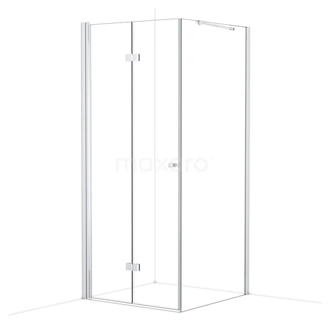 Glass shower cabin with aluminium profile, corner model, transparent glass, ideal for a modern bathroom design.