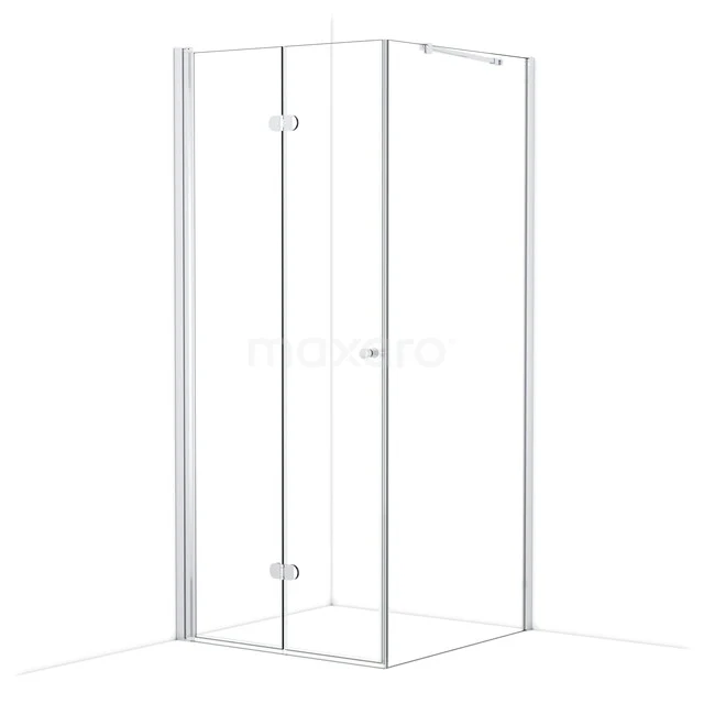 Glas Duschkabine mit Eck-Einstieg, transparentem Sicherheitsglas, verchromten Scharnieren und Aluminium Profilen, ideal für luxuriöse Bäder.