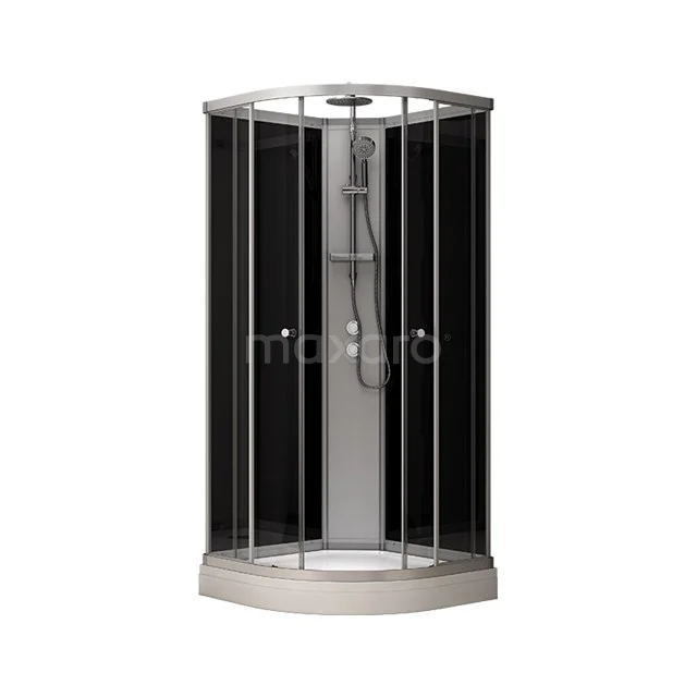 Komplettes Duschkabinen-Set 80x80cm Schwarz Modera AK0808-321100 Runde Duschkabine Schwarz Glas, Chromprofile, mit integrierter Regendusche und Handbrause, ideal für moderne Bäder.
