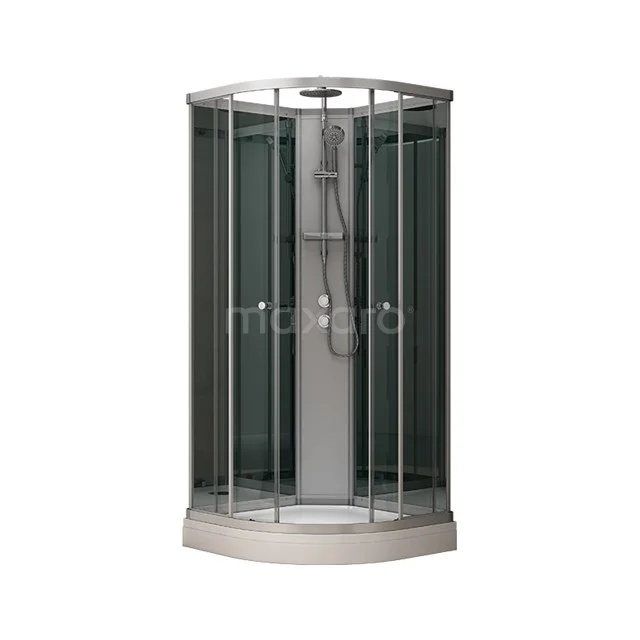 Komplettes Duschkabinen-Set | Glas AK0909-322100 Runde Glas-Duschkabine mit silbergrauen Akzenten, Schiebetüren und integrierter Regendusche, ideal für moderne Bäder.