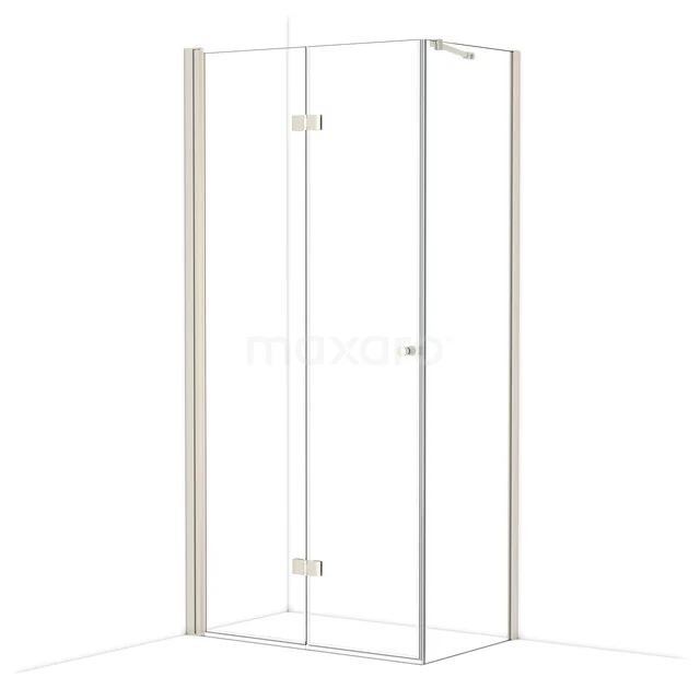 Glass shower cabin with double door, minimalist design and aluminium frame, perfect for a modern bathroom.