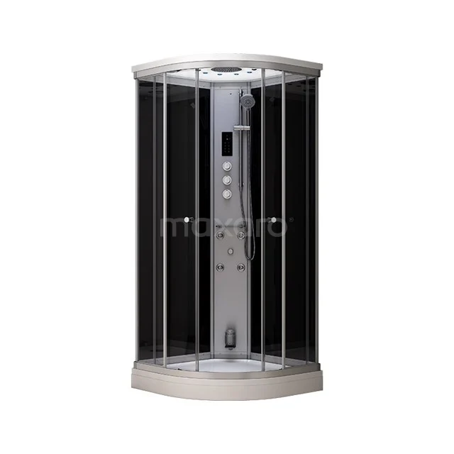 Dampfkabine Modera 80x80cm Schwarz Mistjets Wassermassage LED AK0808-521100N Schwarze Eck-Duschkabine mit Glasplatten und integriertem Hydromassagepaneel, ideal für moderne Bäder.
